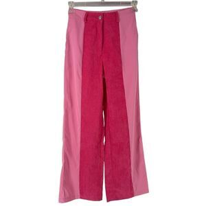 Pink Corduroy Pants Wide Leg High Rise XS Patchwork Dopamine Dressing Fun Artsy